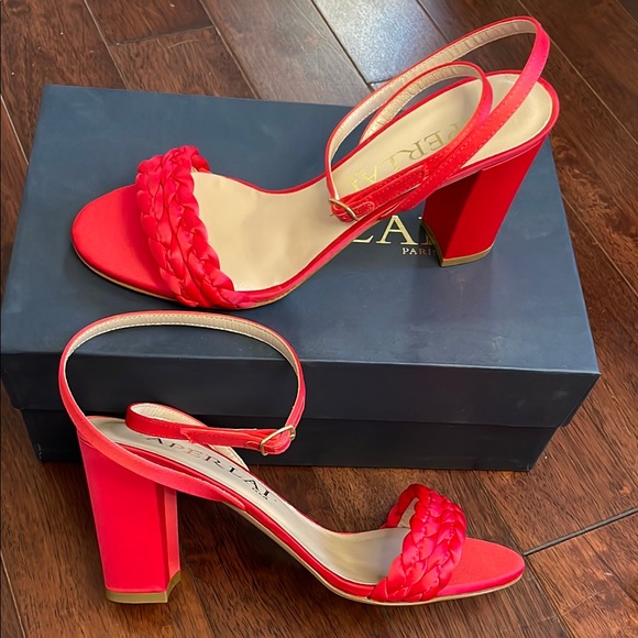 NIB Aperlai Italy Rosario Hot Pink Open Toe Ankle Wrap Heels 39 9 - Picture 1 of 10